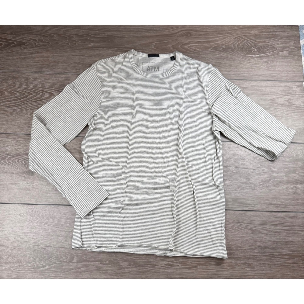 ATM Anthony Thomas Melillo Mens Shirt Long Sleeve Striped Grey White Small - Picture 2 of 8